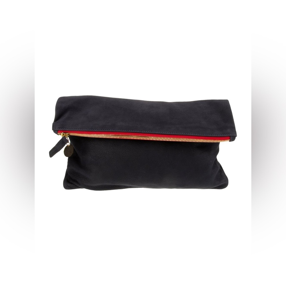 Clare V. Vivier Foldover Zip Clutch Purch Pouch! Buttery Leather! Gold hardware